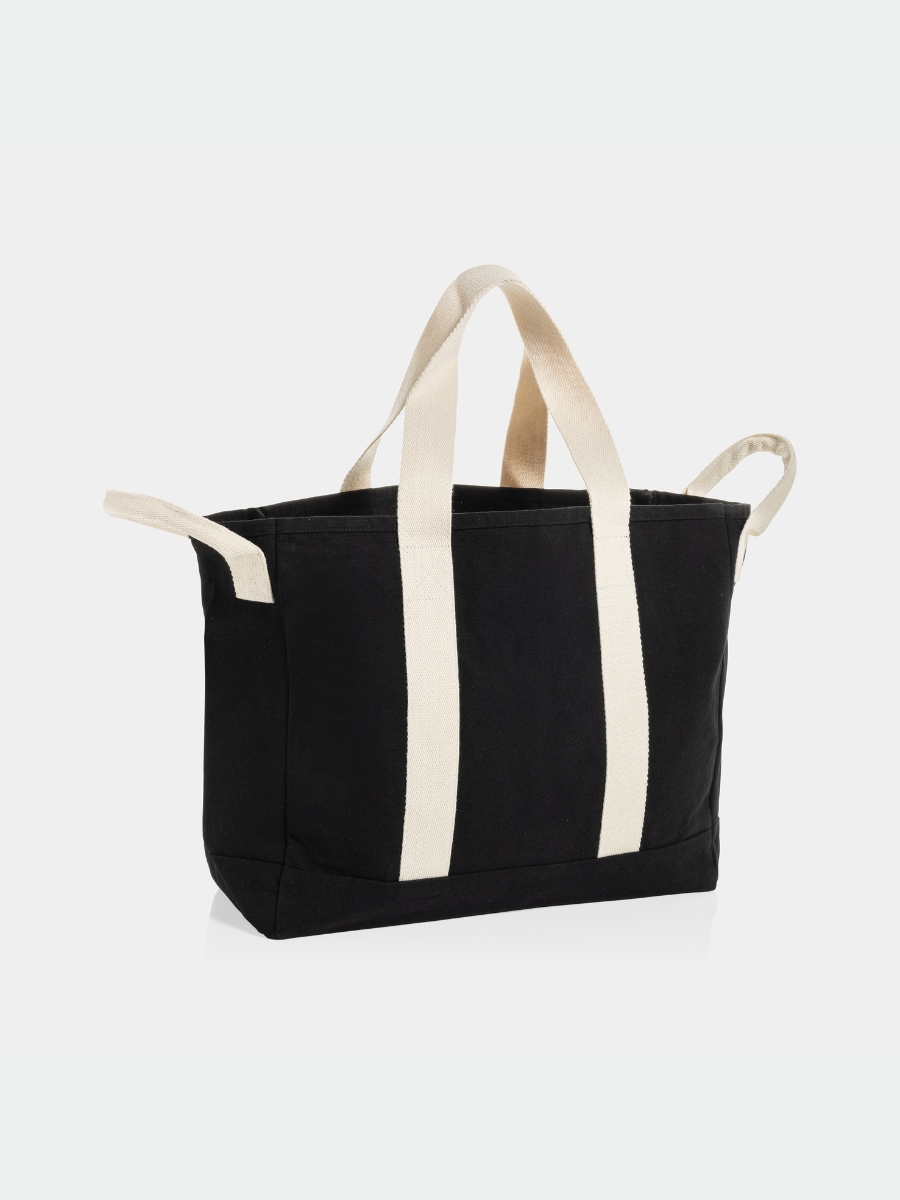 Mulepose i genanvendt canvas med logo